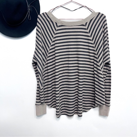 free people | love bug striped thermal dolman sleeve tan grey s - Picture 6 of 10